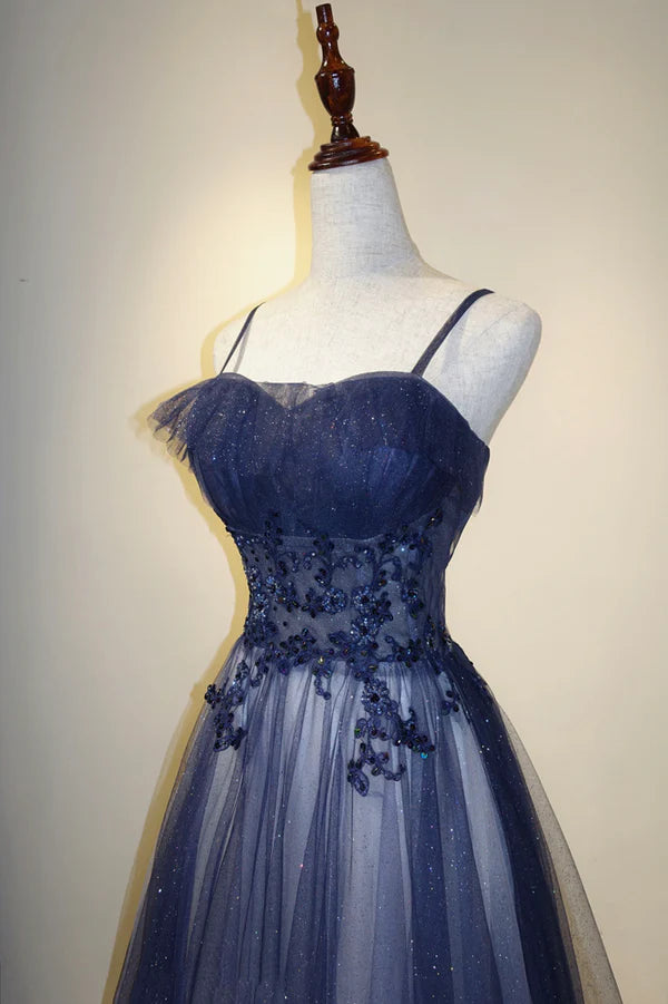 Wholesale Spaghetti Strap Gradient Tulle Long Formal Dress Blue Evening Party Dress